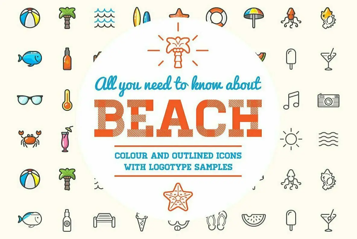 Awesome Summer Beach Icons and Signs Set