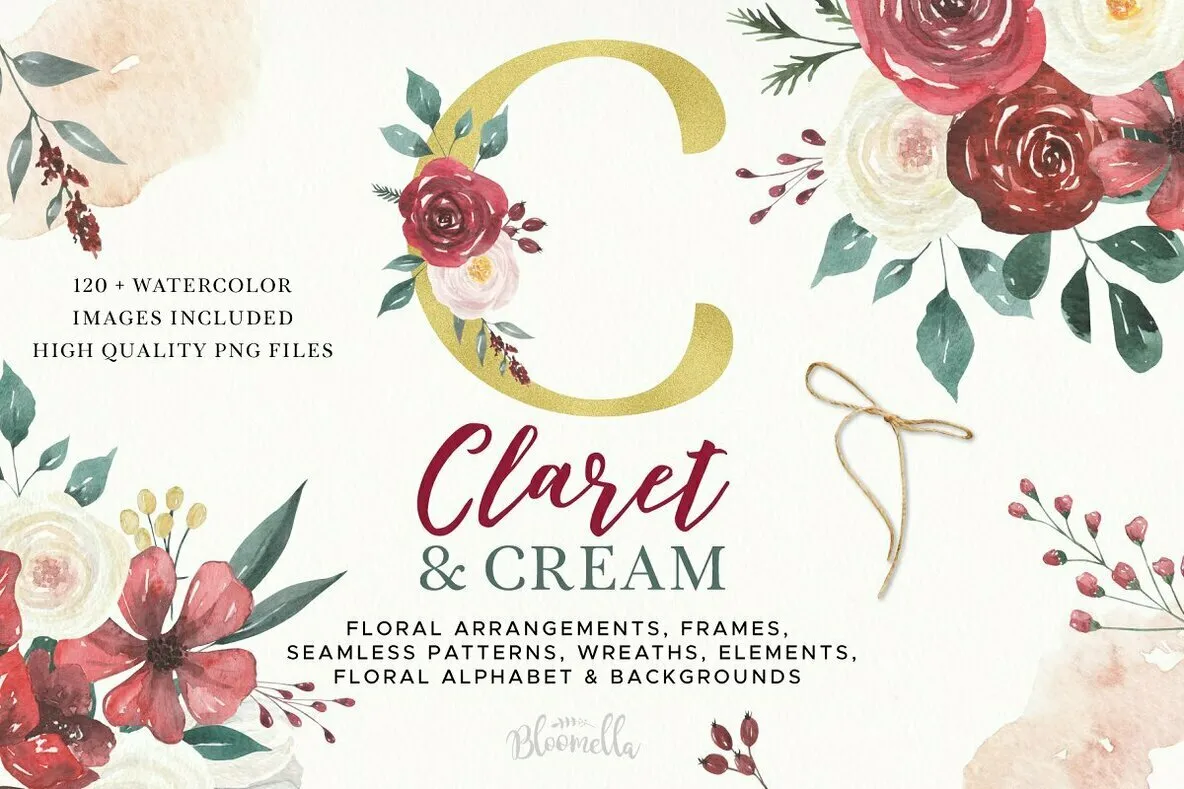 Claret & Cream Flower Watercolor Package