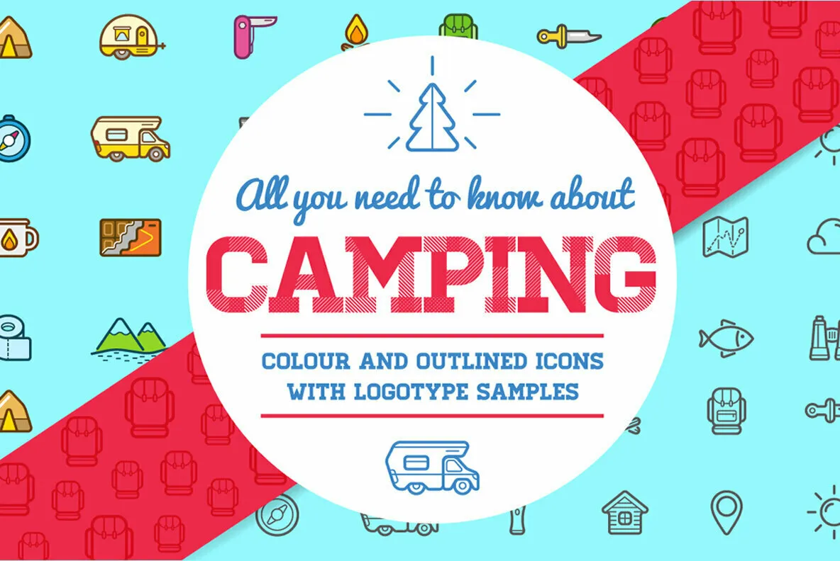 Awesome Outdoor Camping Shop Icons and Signs Set