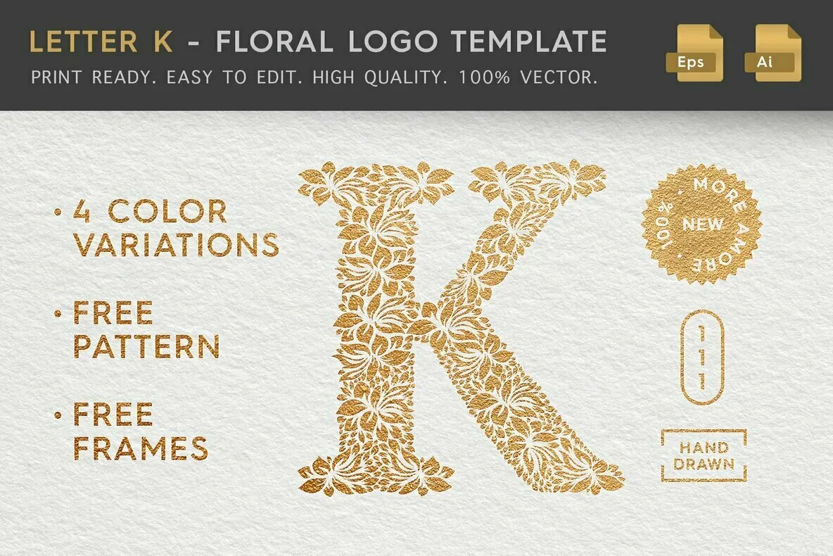 Letter K - Floral Logo Template