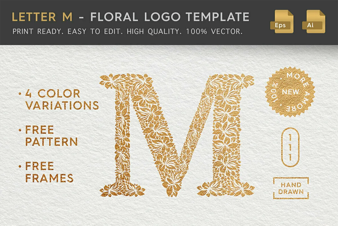 Letter M - Floral Logo Template