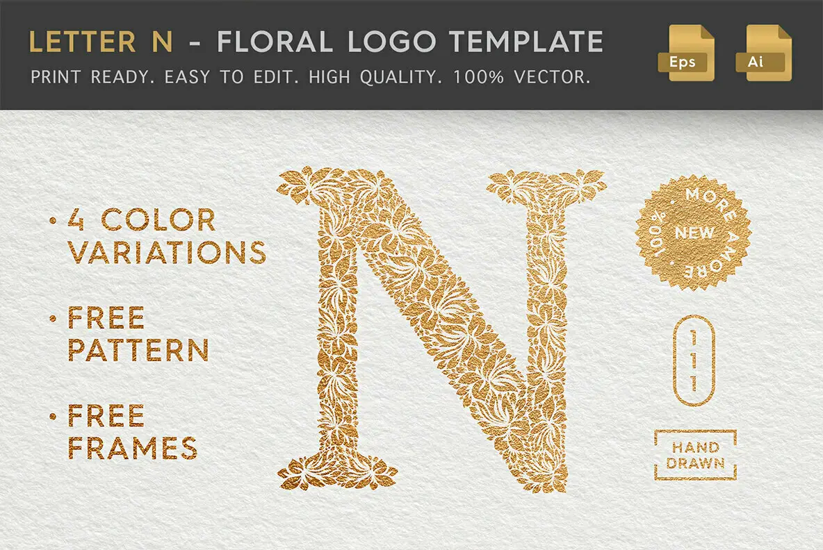 Letter N - Floral Logo Template