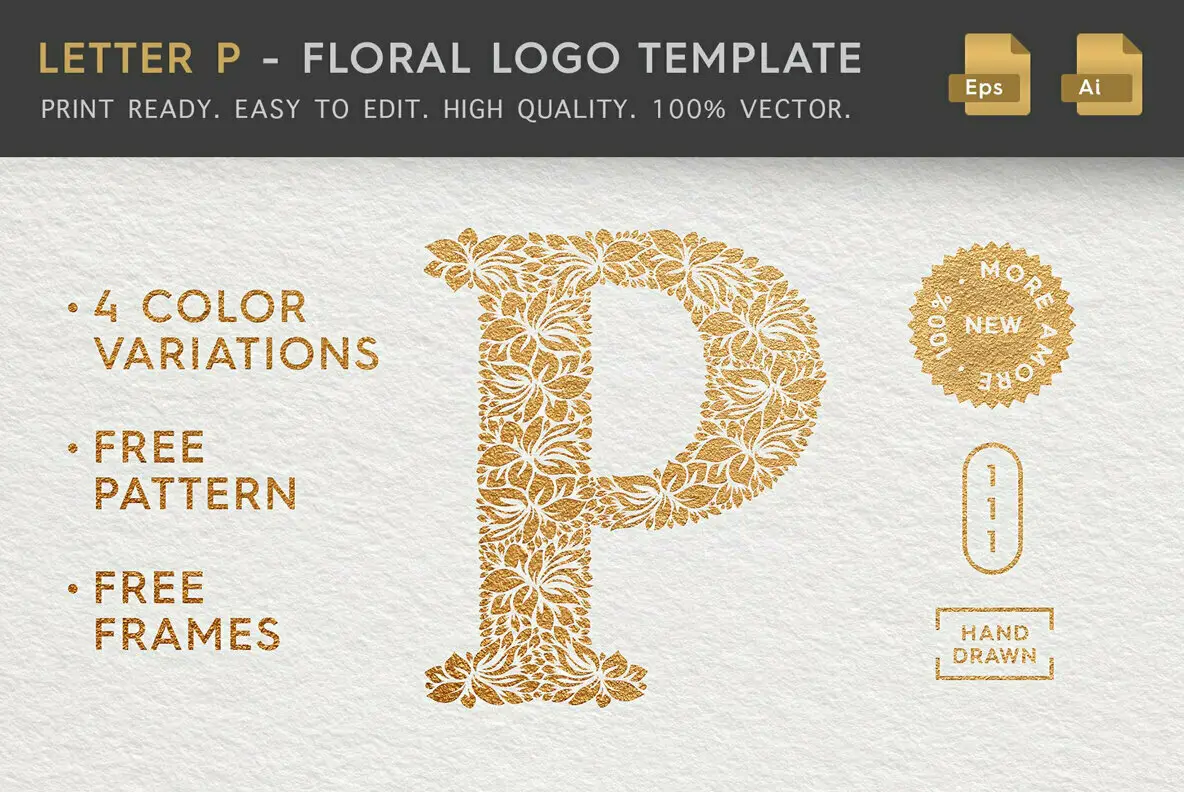 Letter P - Floral Logo Template