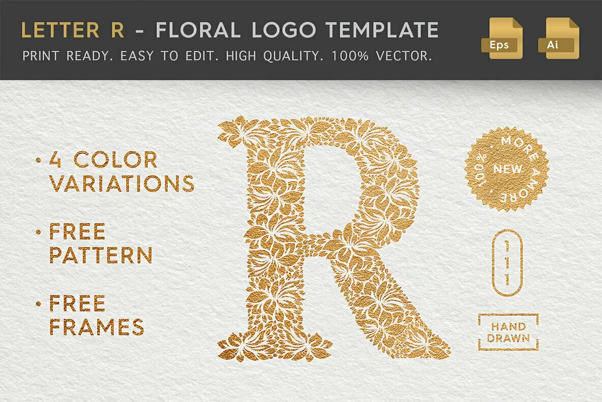 Letter R - Floral Logo Template