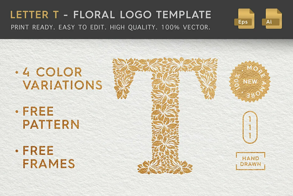 Letter T - Floral Logo Template