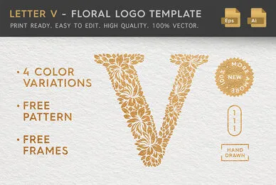 Letter V   Floral Logo Template