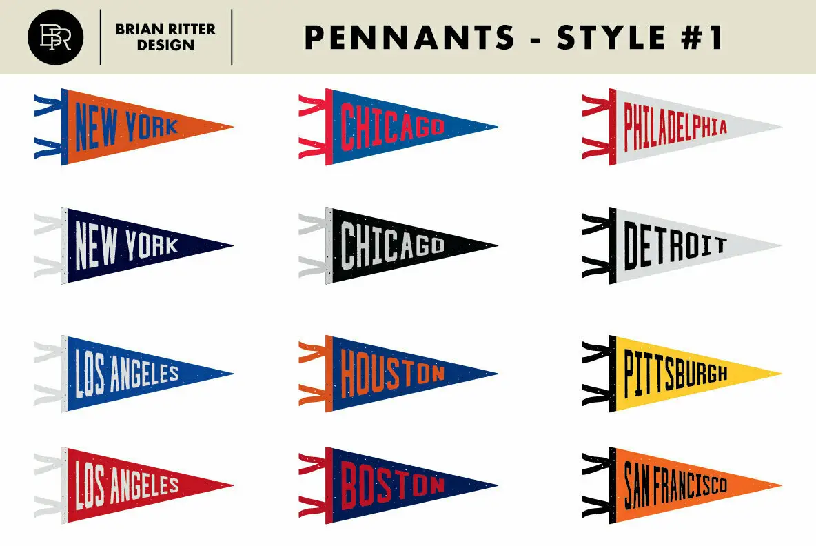 Vintage Pennants with Baseball Vectors Graphics - YouWorkForThem