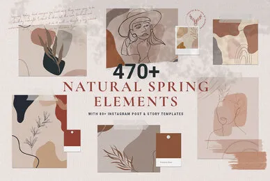 Natural Spring Graphics  Elements With Instagram Templates