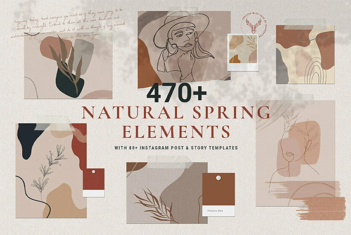 Natural Spring Graphics & Elements With Instagram Templates