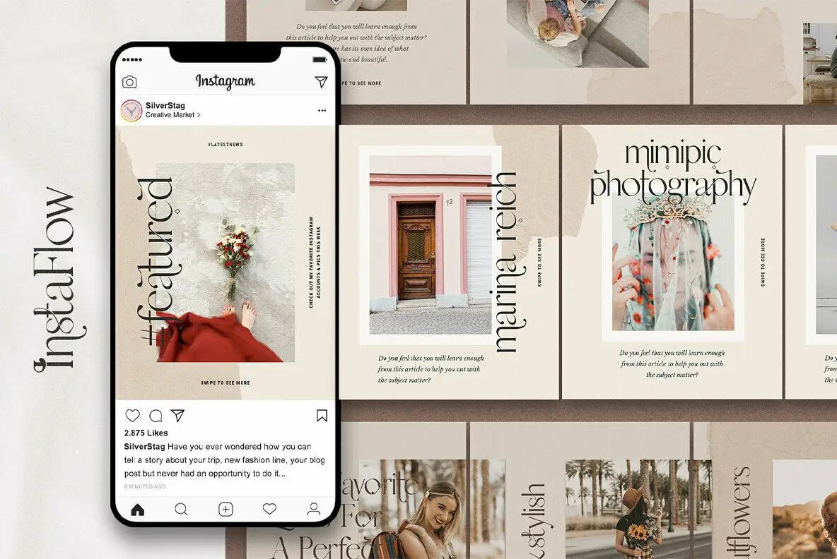 InstaFlow - Instagram Carousel Post Templates Graphics - YouWorkForThem