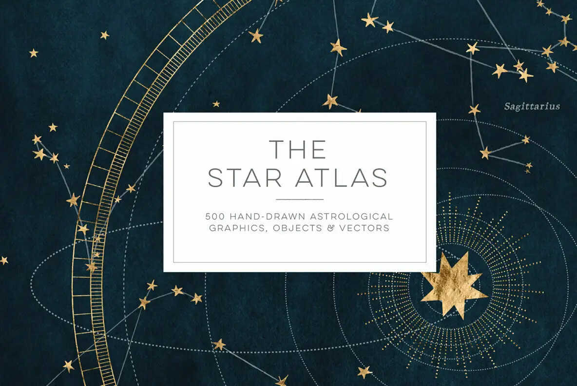 The Star Atlas - Golden Set of Astrology Icons & Backgrounds