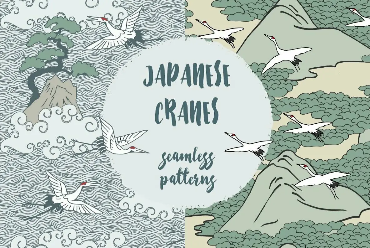 Japanese Cranes - Seamless Patterns