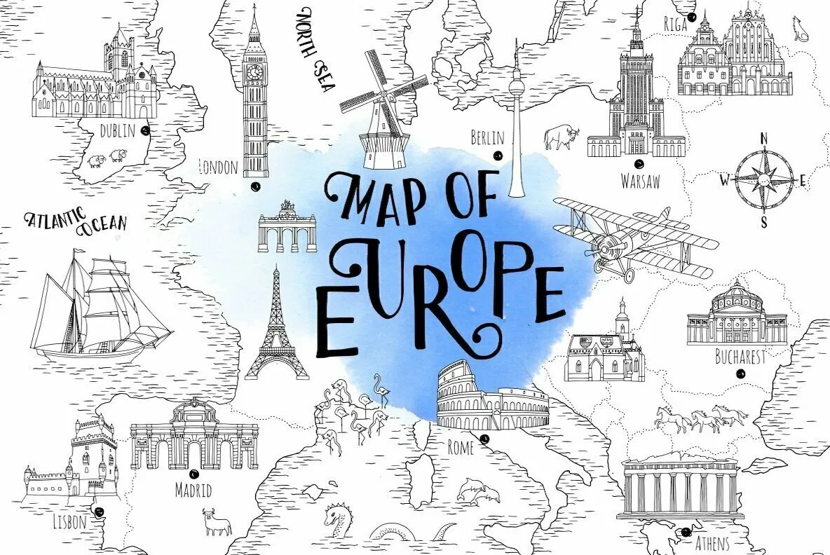 Map of Europe - Hand Drawn Map Set