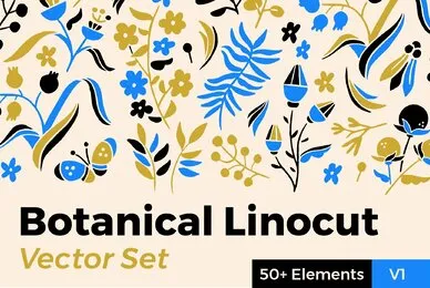Botanical Linocut Vector Set