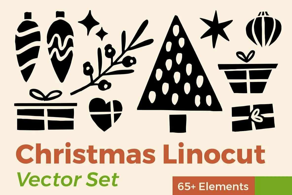 Christmas Linocut Vector Set