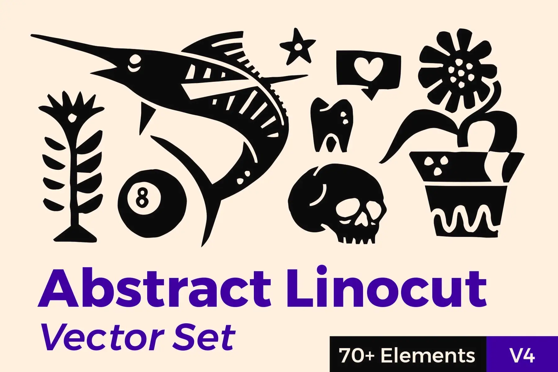 Abstract Linocut Vector Set IV