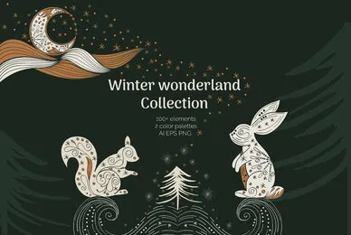 Abstract  Linear Winter wonderland Clipart Collection