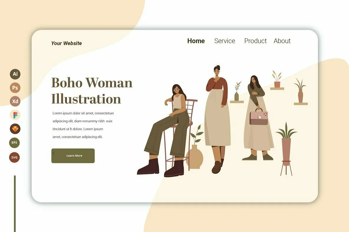 Boho Woman Ilustration Landing page
