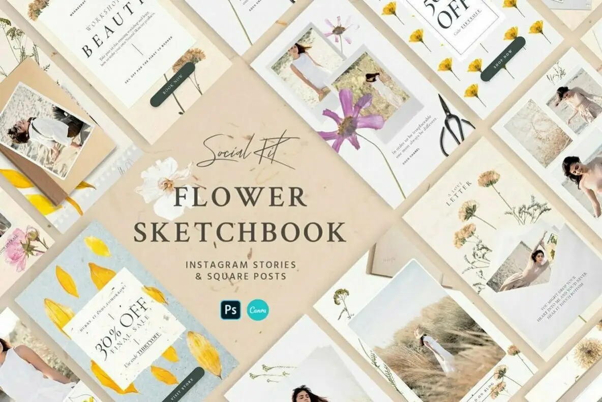 Flower Sketchbook Stories Social Kit