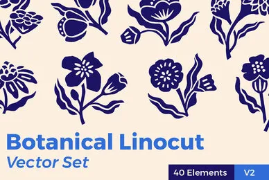 Botanical Linocut Vector Set V2