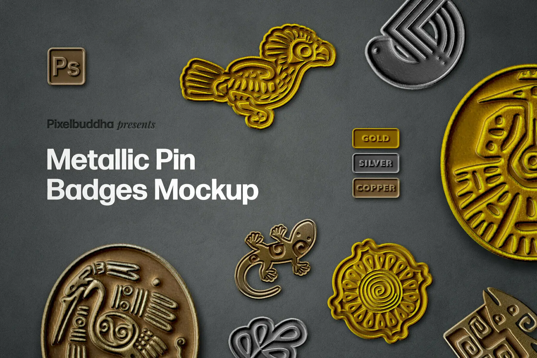 Metallic Pin Badges Mockup