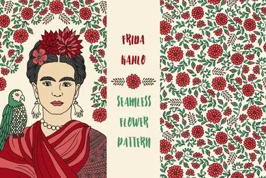Portrait of Frida and Flower Pattern