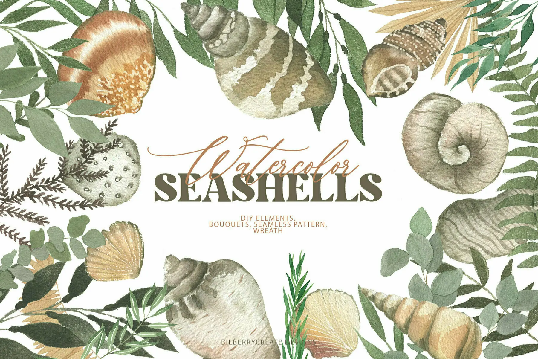 Watercolor Seashells Art Set