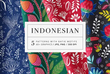 Indonesian Floral Batik Patterns Set