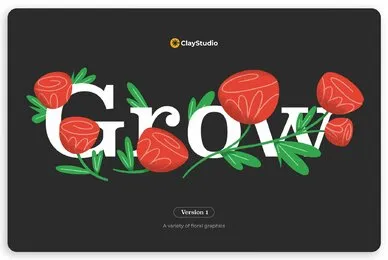 GROW Hand Drawn Floral Graphics