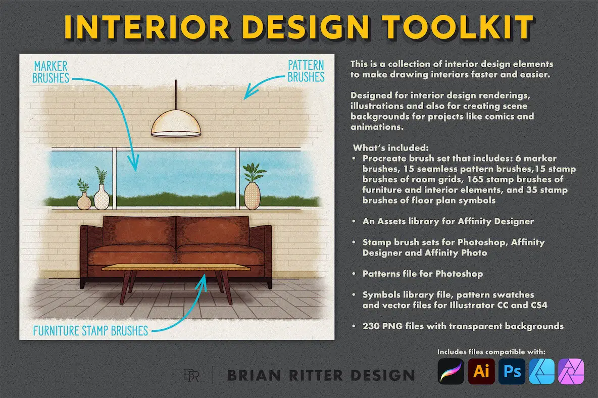 Interior Design Toolkit for Procreate - YouWorkForThem