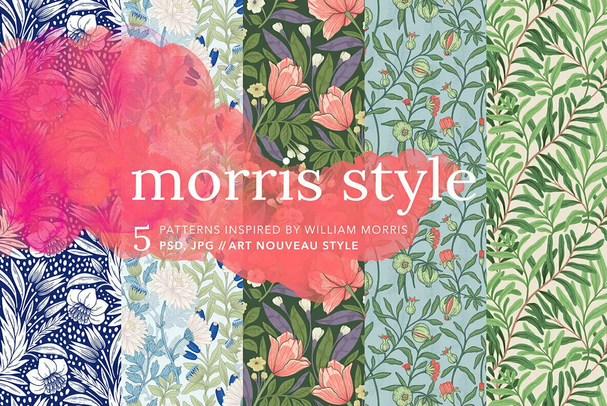 William Morris Style Patterns Set