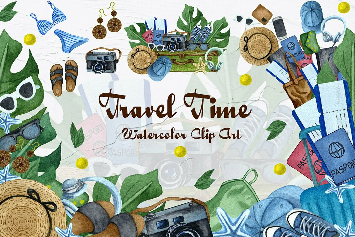 Travel Watercolor Collection Graphics - YouWorkForThem