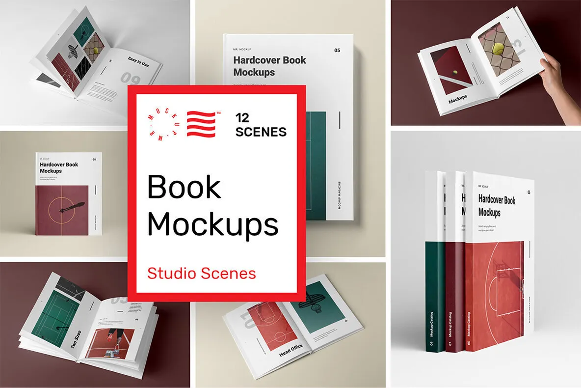 Hardcover Book Mockups - Studio Scenes