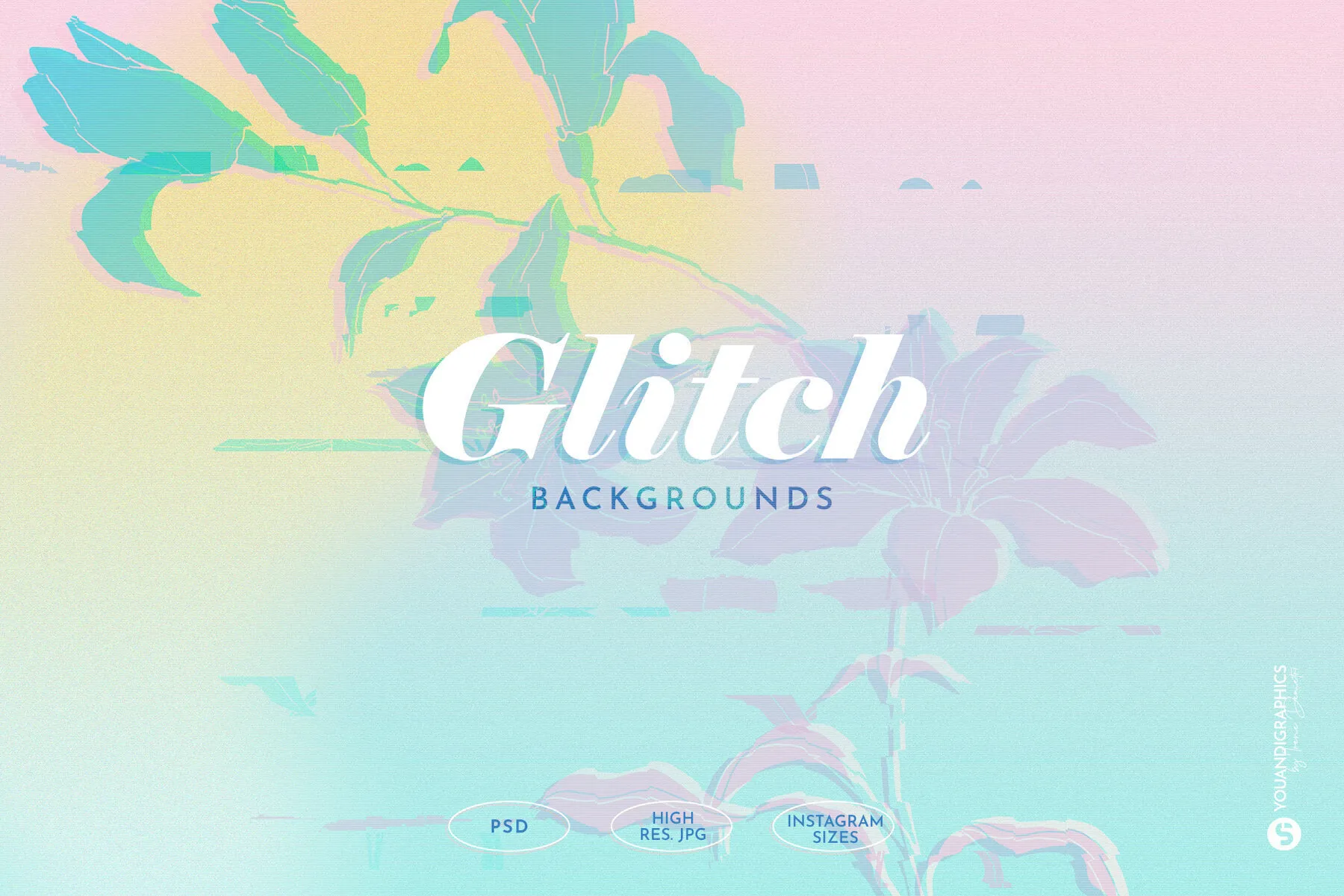 Glitch Effect Floral 90s Backgrounds
