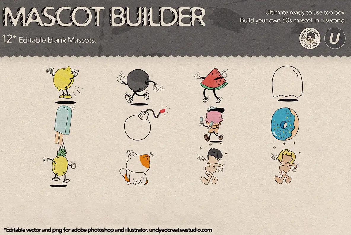 Mascot Builder - Retro Cartoon Character Toolbox Graphics - YouWorkForThem