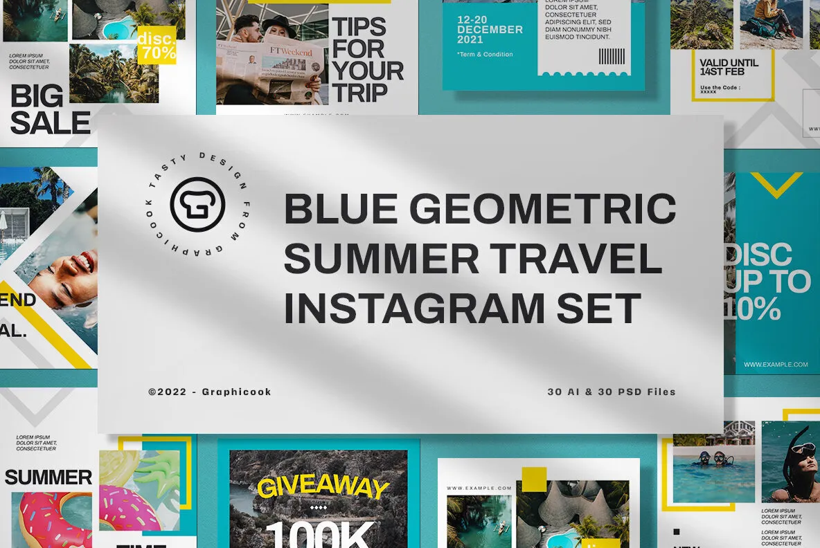 Blue Geometric Summer Travel Instagram Pack