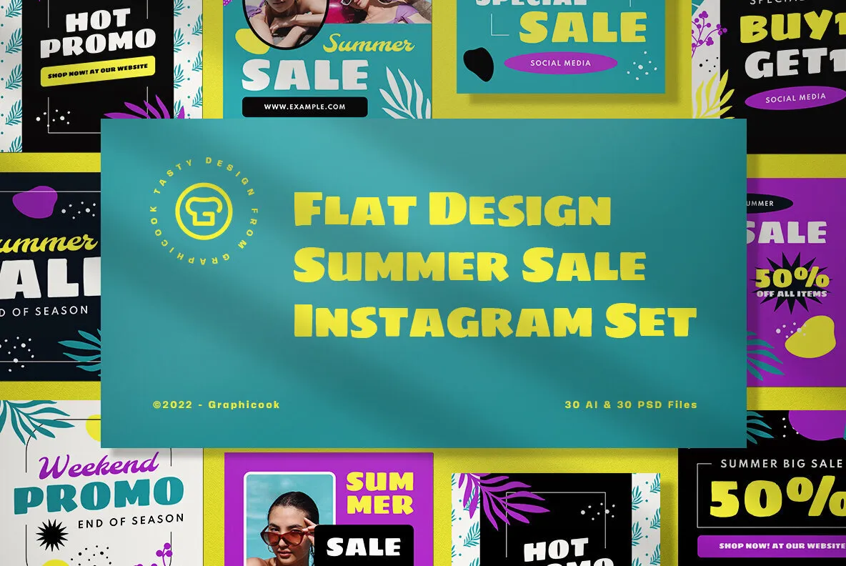 Purple Flat Design Summer Sale Instagram Pack