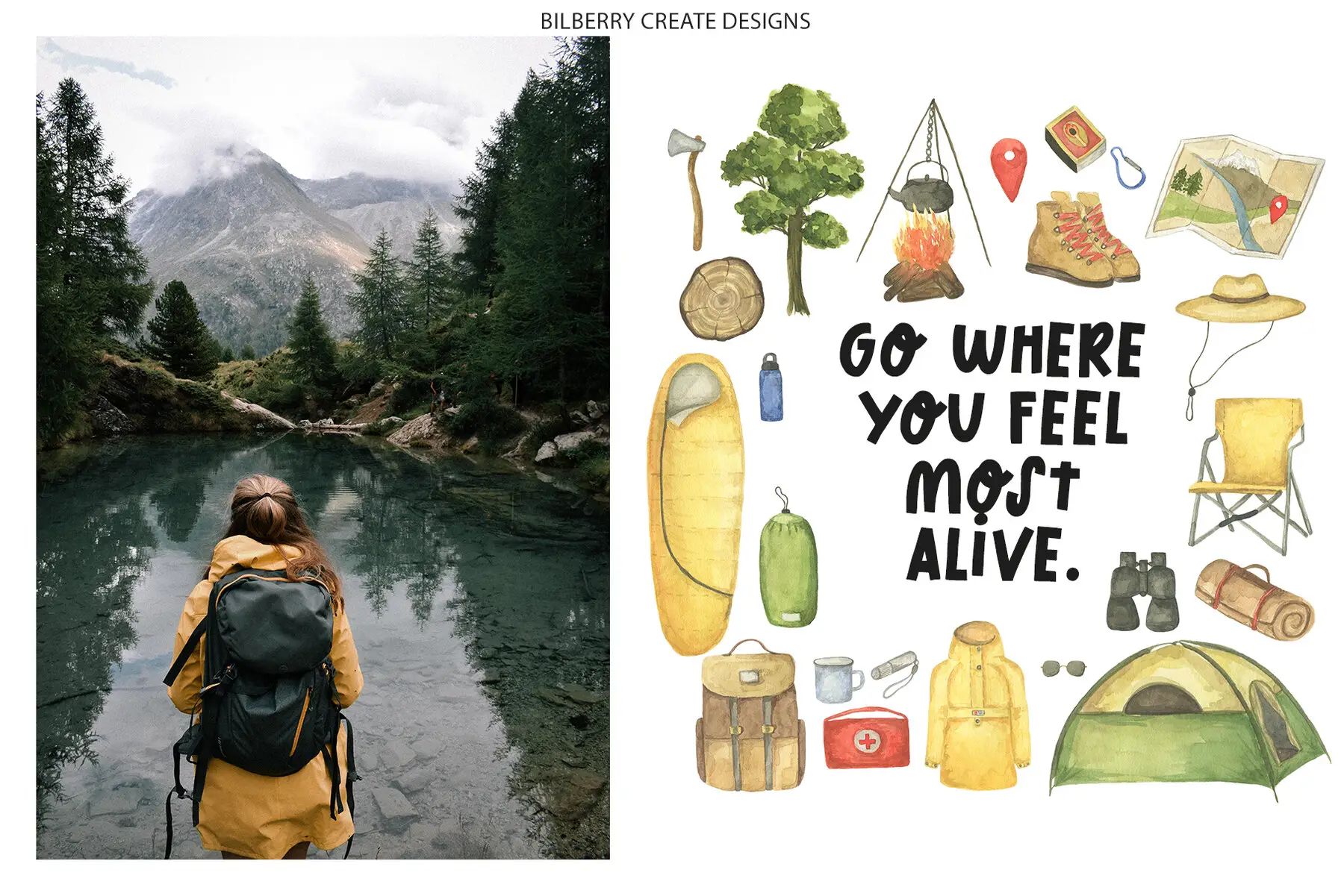 Watercolor Hiking Day Art Set Graphics - YouWorkForThem