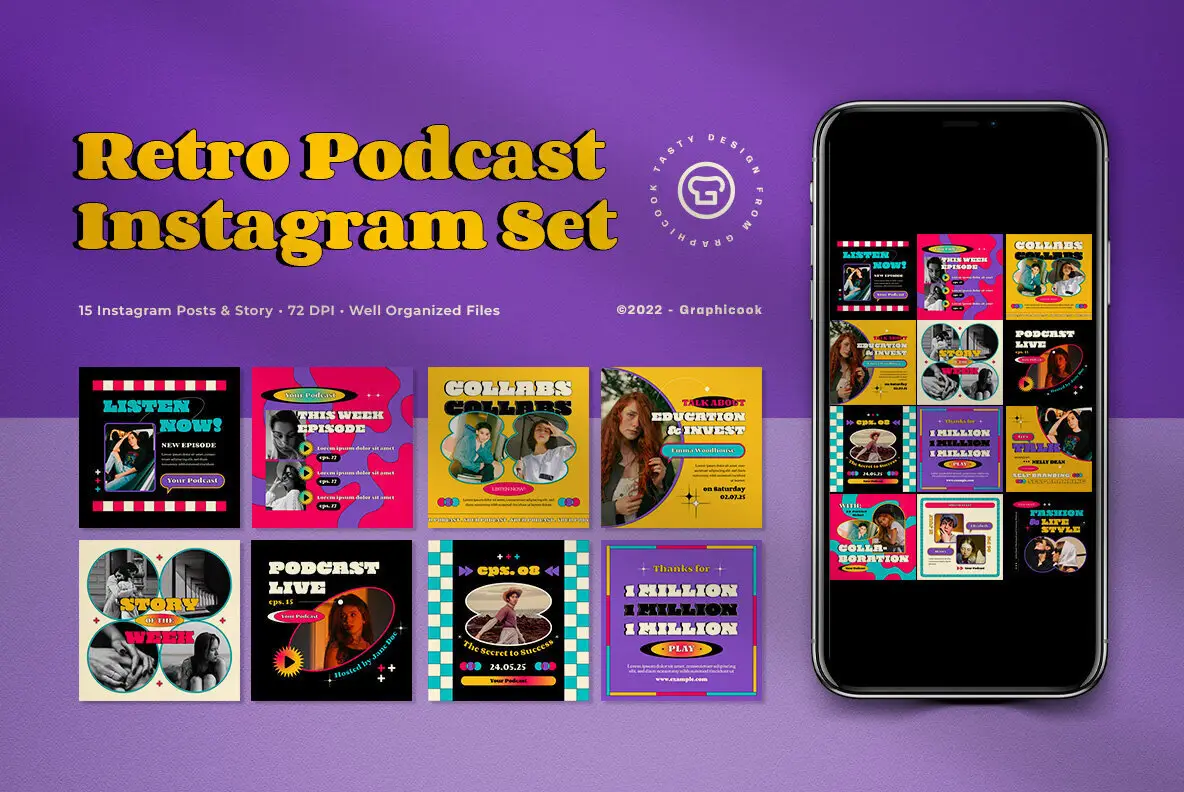 Purple Retro Podcast Instagram Pack