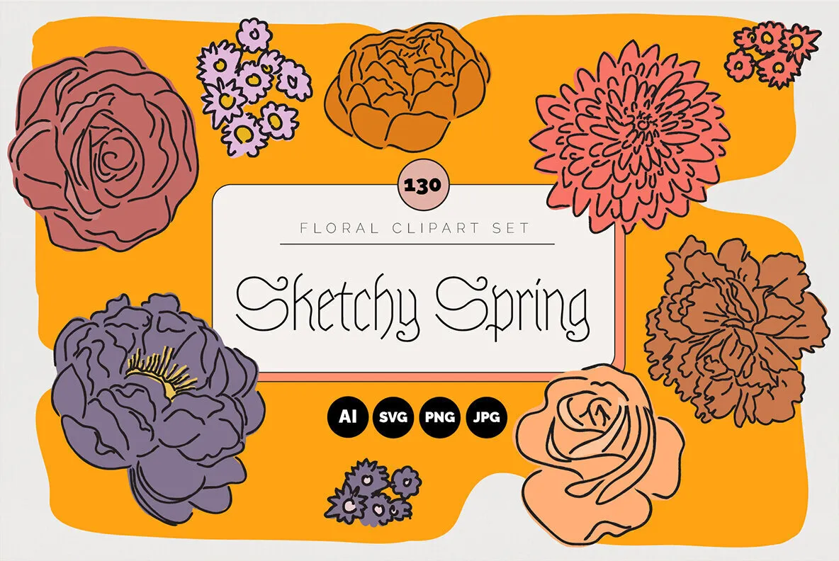 Sketchy Spring Floral Vector Clipart