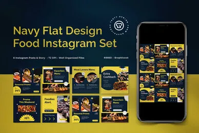 Navy Flat Design Food Instagram Pack