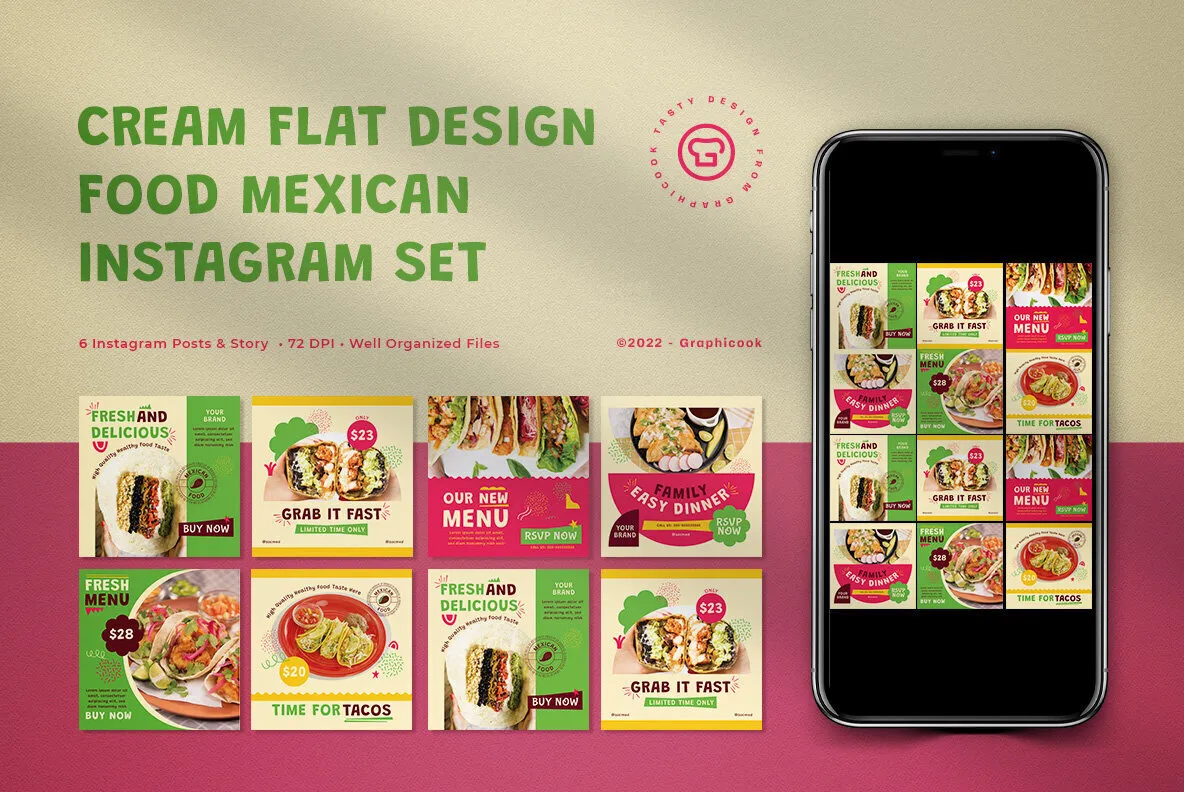 Cream Fat Design Mexican Food Instagram Pack