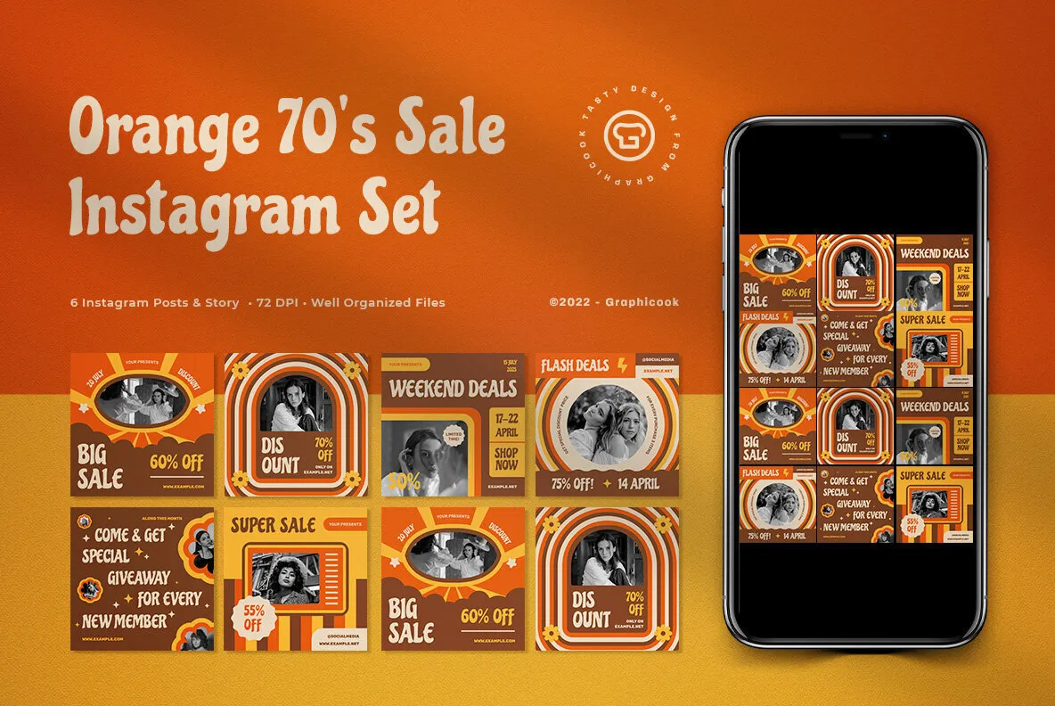 Orange 70s Fashion Sale Instagram Pack