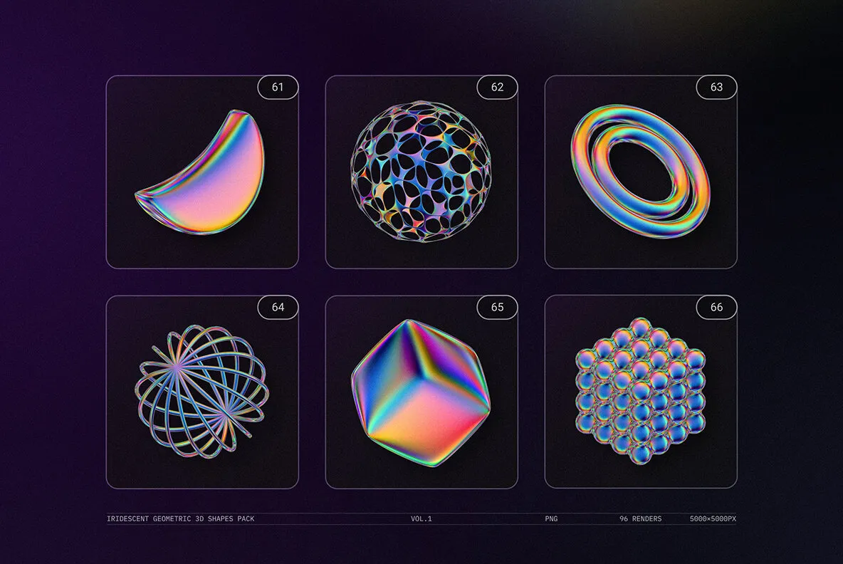 Iridescent Geometric 3D Shapes Pack Vol.1 Graphics - YouWorkForThem