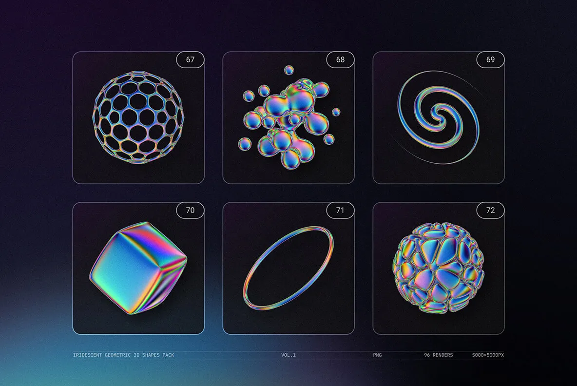 Iridescent Geometric 3D Shapes Pack Vol.1 Graphics - YouWorkForThem