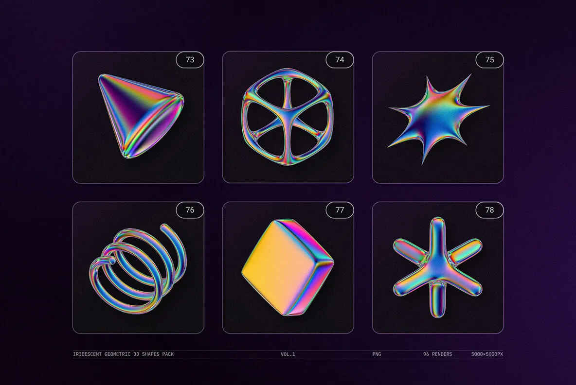 Iridescent Geometric 3D Shapes Pack Vol.1 Graphics - YouWorkForThem