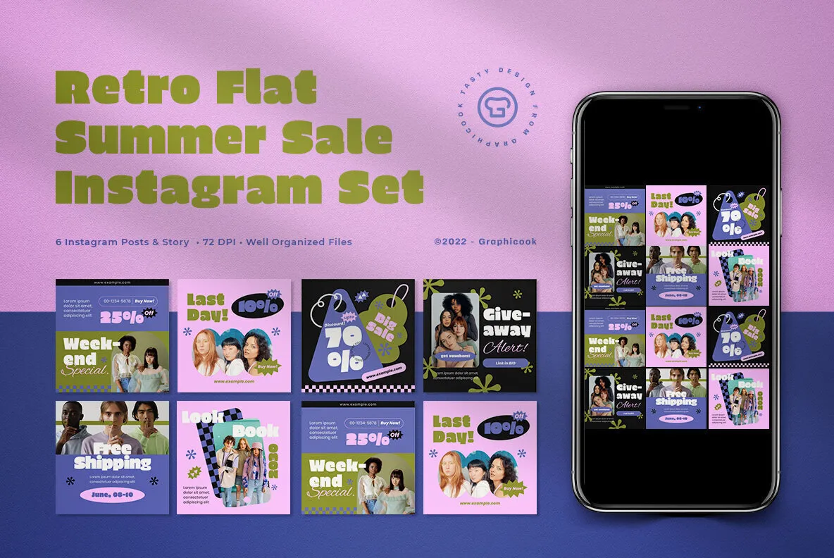 Purple Retro Flat Summer Instagram Pack