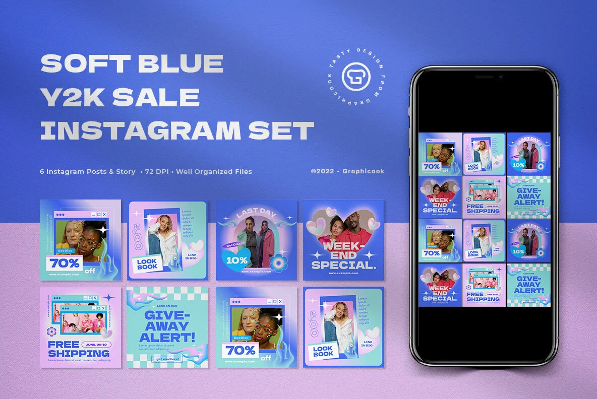 Soft Blue Y2K Sale Instagram Pack