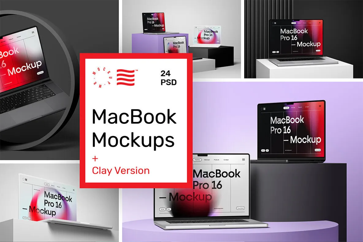 MacBook Pro 16 Mockups - Clay Version