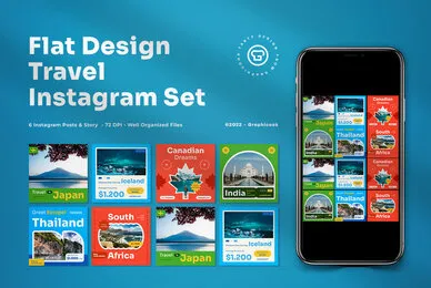 Blue Flat Design Travel Instagram Pack